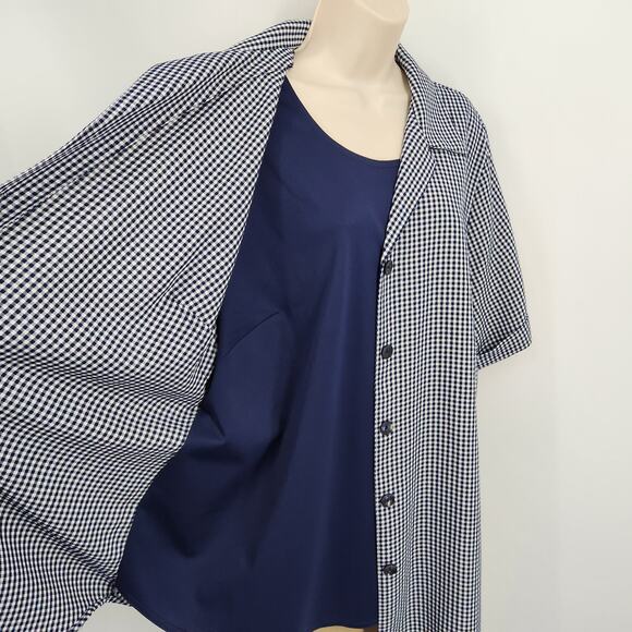 Maggie Barnes 2-in-1 Button Blouse Women's Plus Size 20W Checkered Short Sleeve - Picture 7 of 11